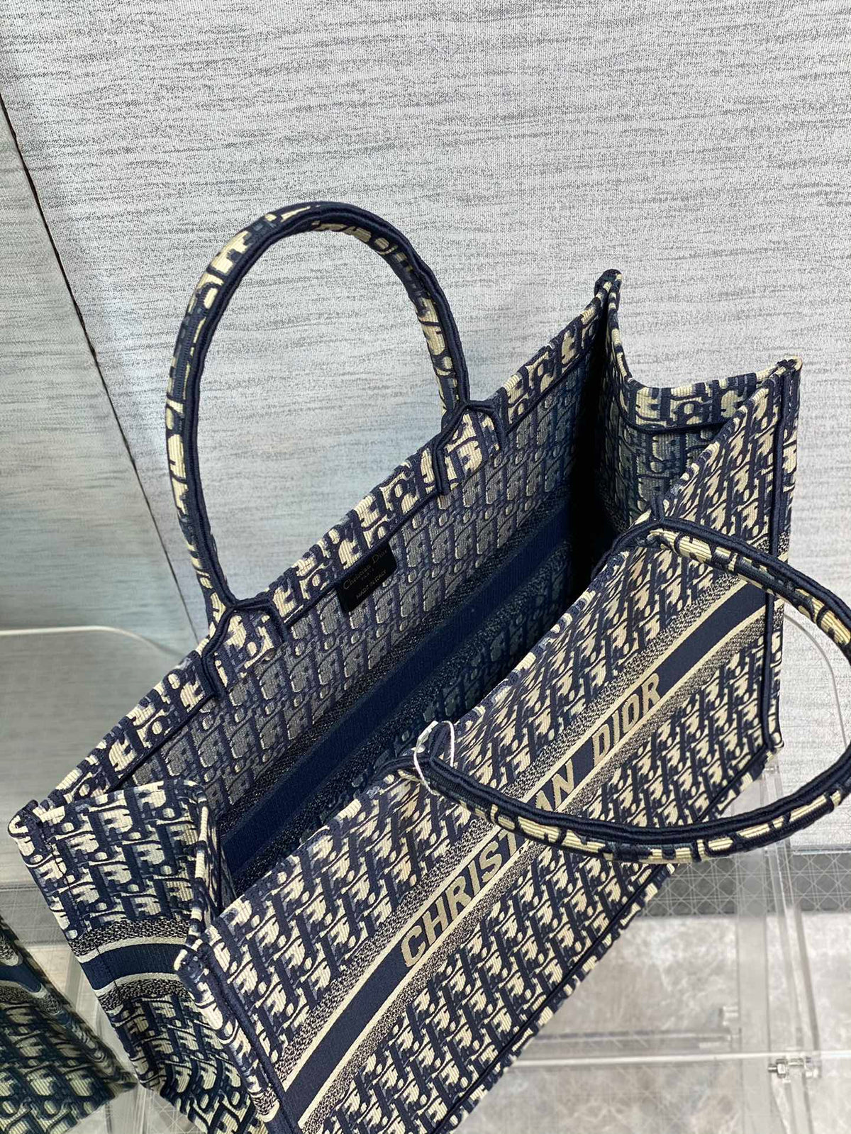 Christian Dior Large Book Tote Blue Dior Oblique Embroidery