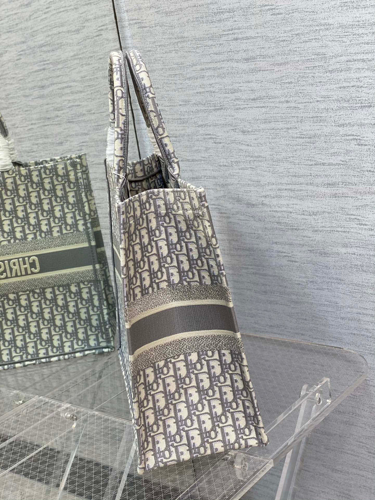 Christian Dior Large Book Tote Grey Dior Oblique Embroidery