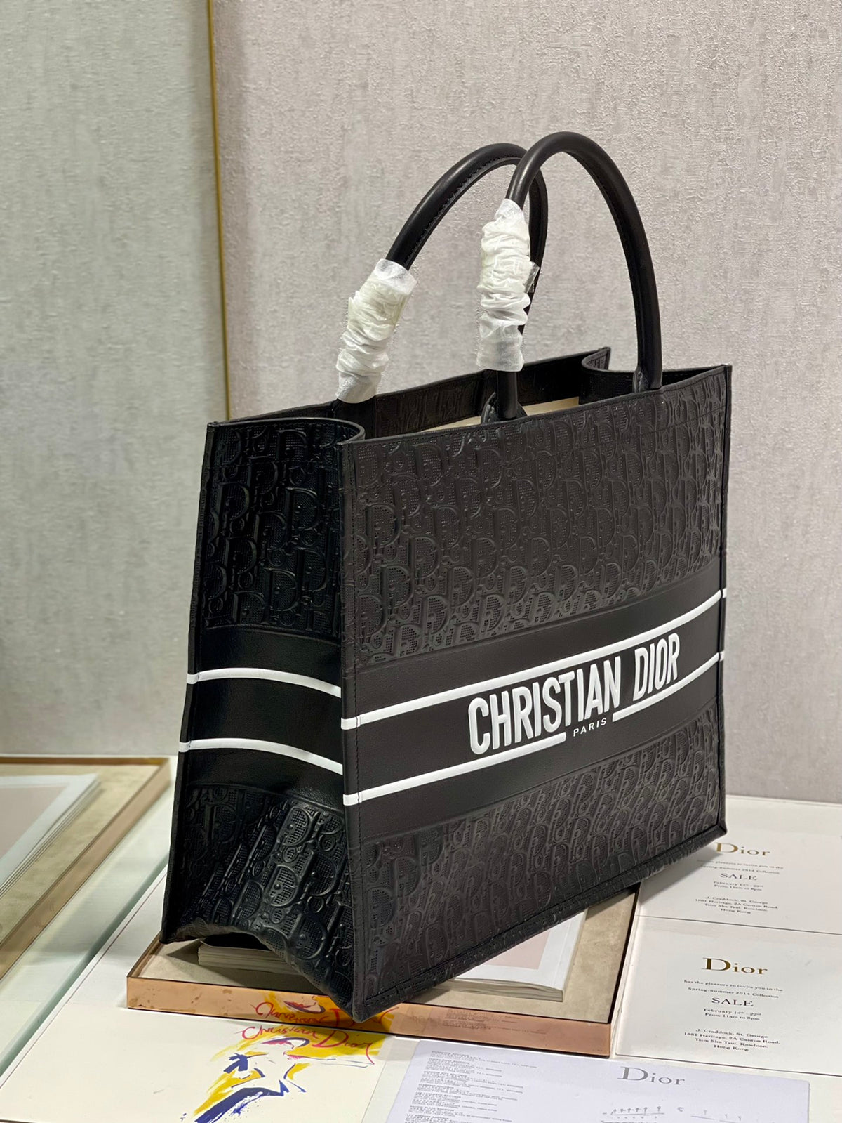 Christian Dior Large Book Tote Black Oblique Embossed Leather