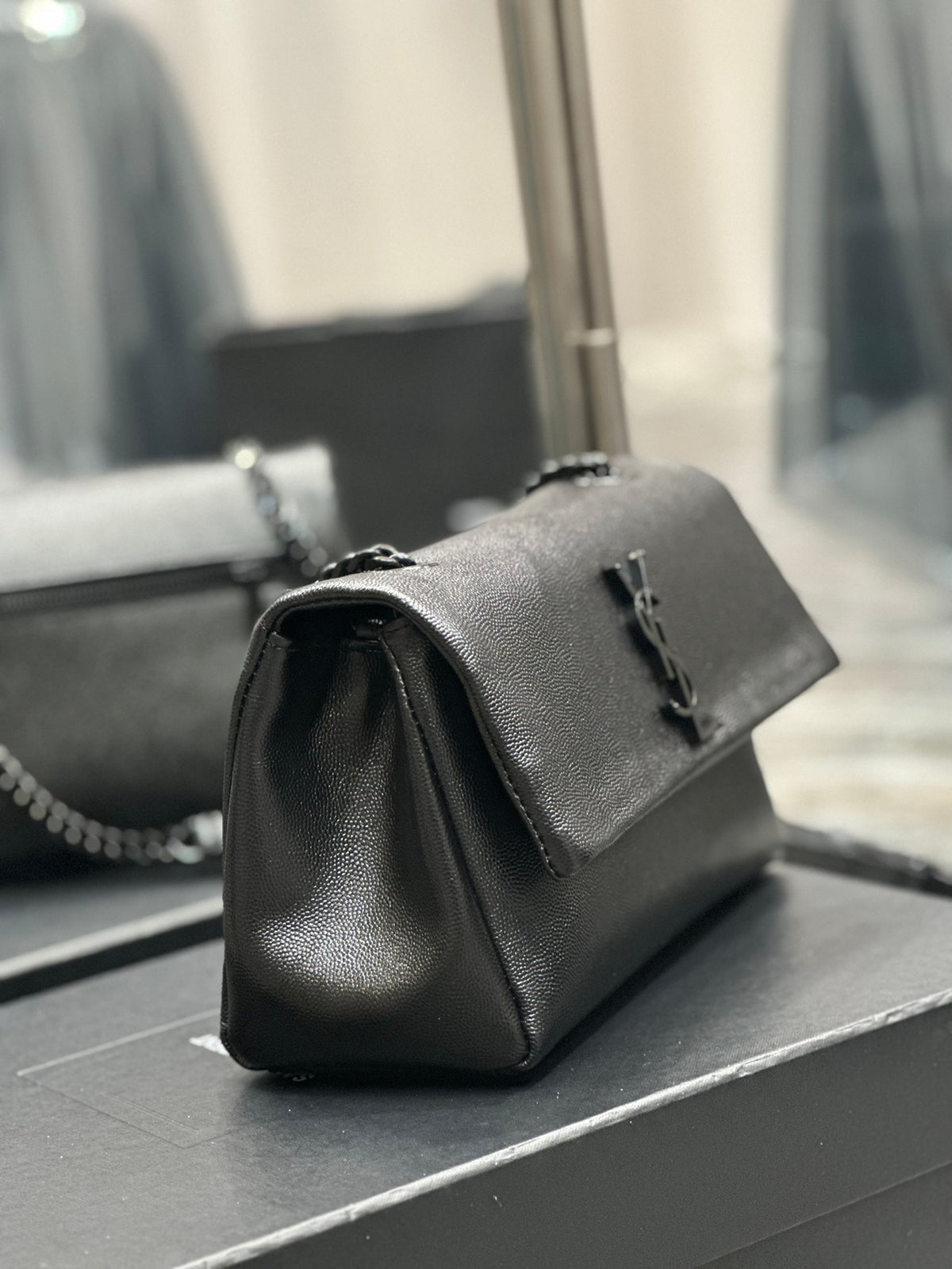 Saint Laurent Kate Small Monogram Shoulder Bag in Black Leather with Black Hardware