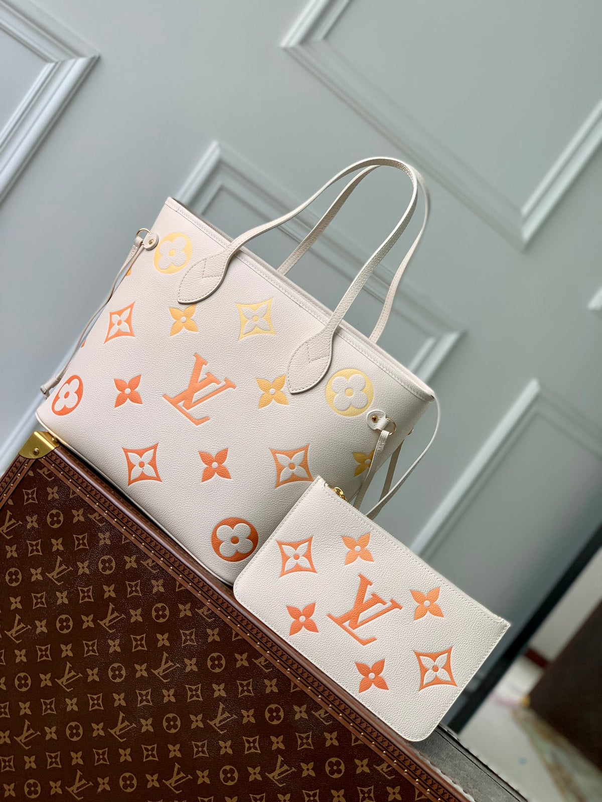 Louis Vuitton Neverfull MM Monogram Empreinte Leather Tote Bag - Rose Trianon/Saffron