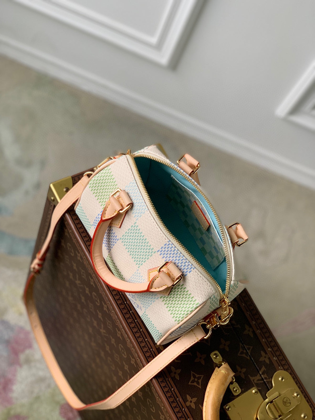 Louis Vuitton Nano Speedy Handbag - Pastel Damier Azur Canvas - Green & Blue