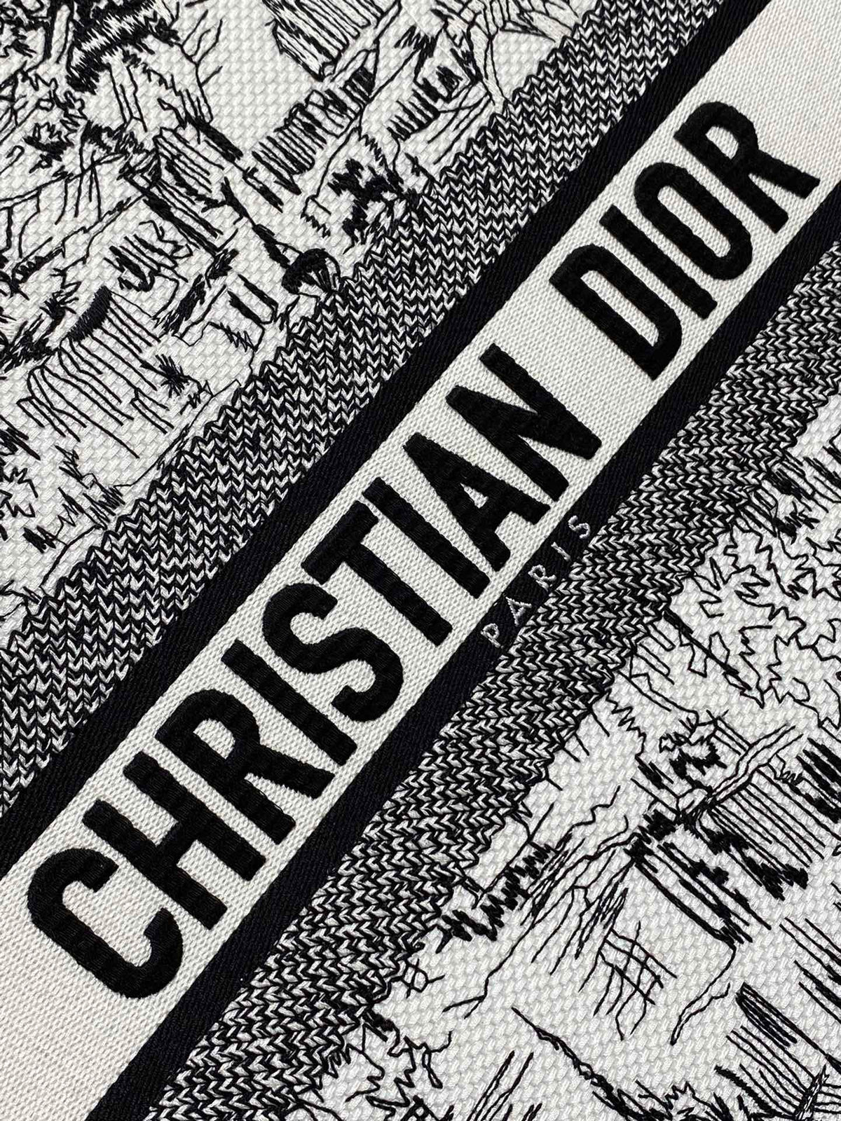 Christian Dior Book Tote Bag - White and Black Plan de Paris Embroidery