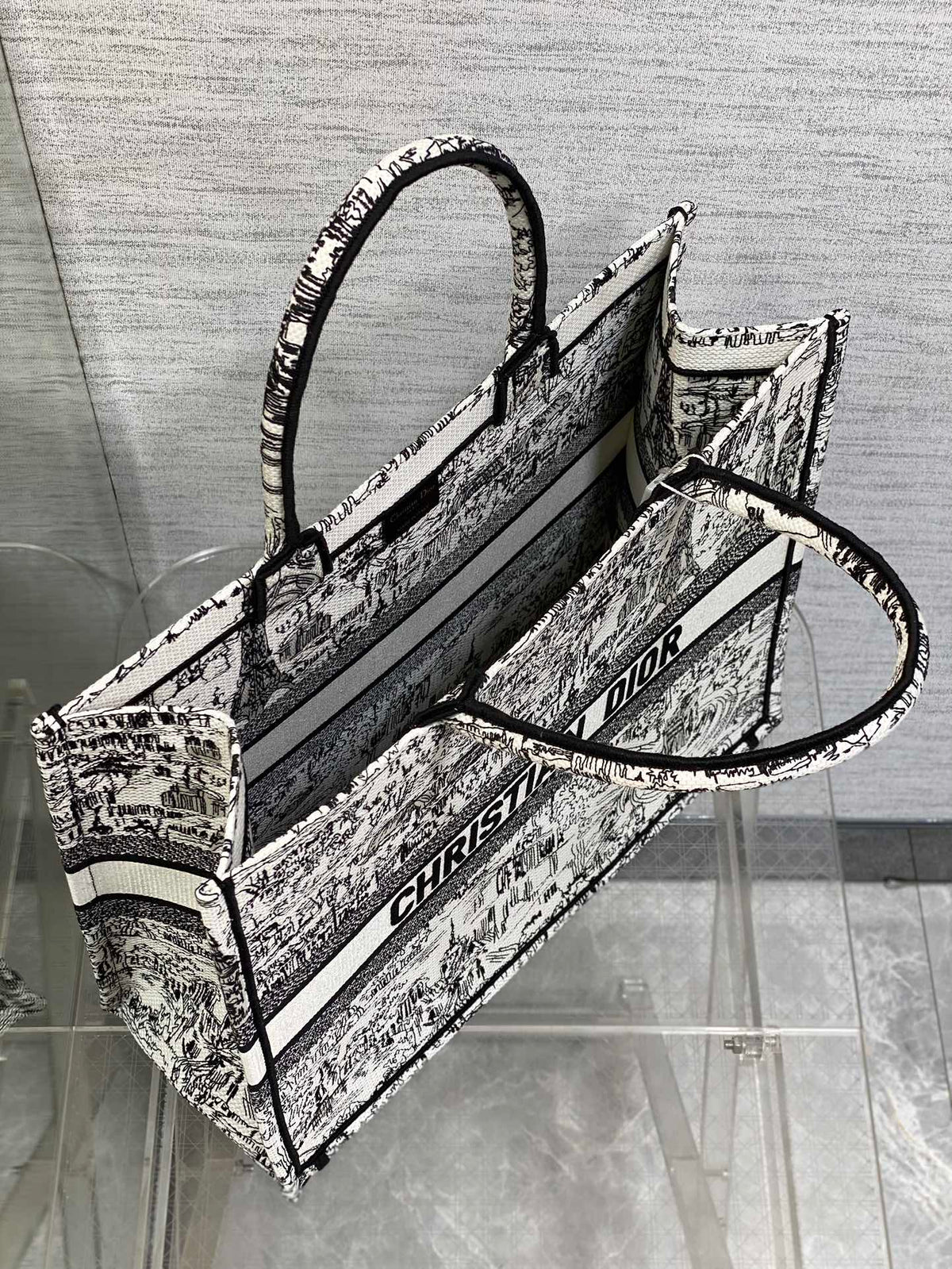 Christian Dior Book Tote Bag - White and Black Plan de Paris Embroidery