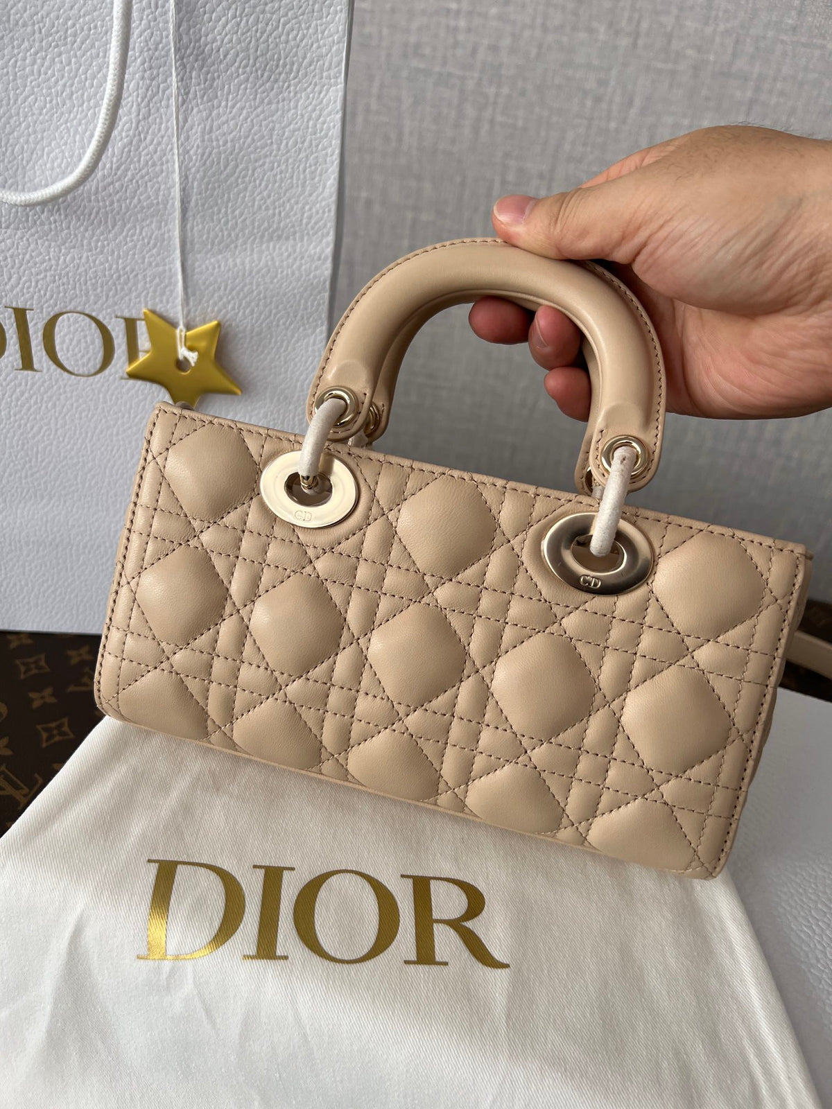 Christian Dior Lady D-Joy Bag Beige Cannage Lambskin Small Handbag