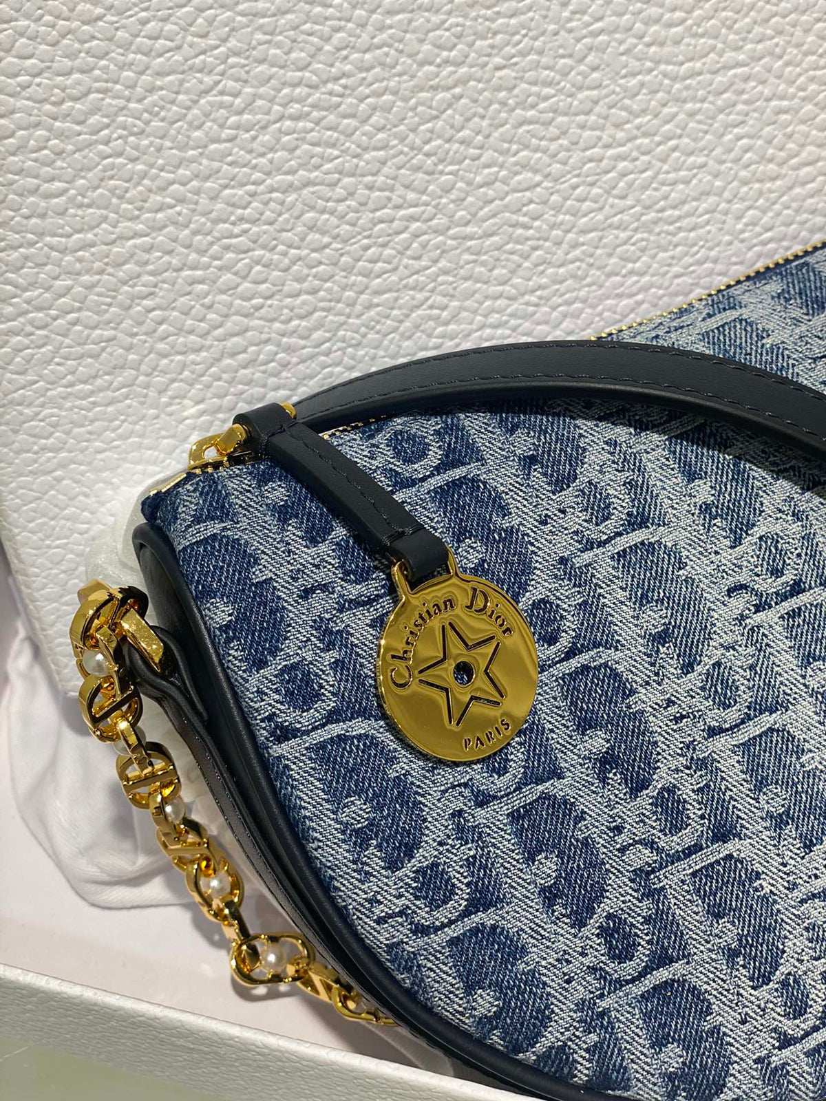 Christian Dior Blue Oblique Jacquard Small Hobo Bag with Gold-Tone Hardware