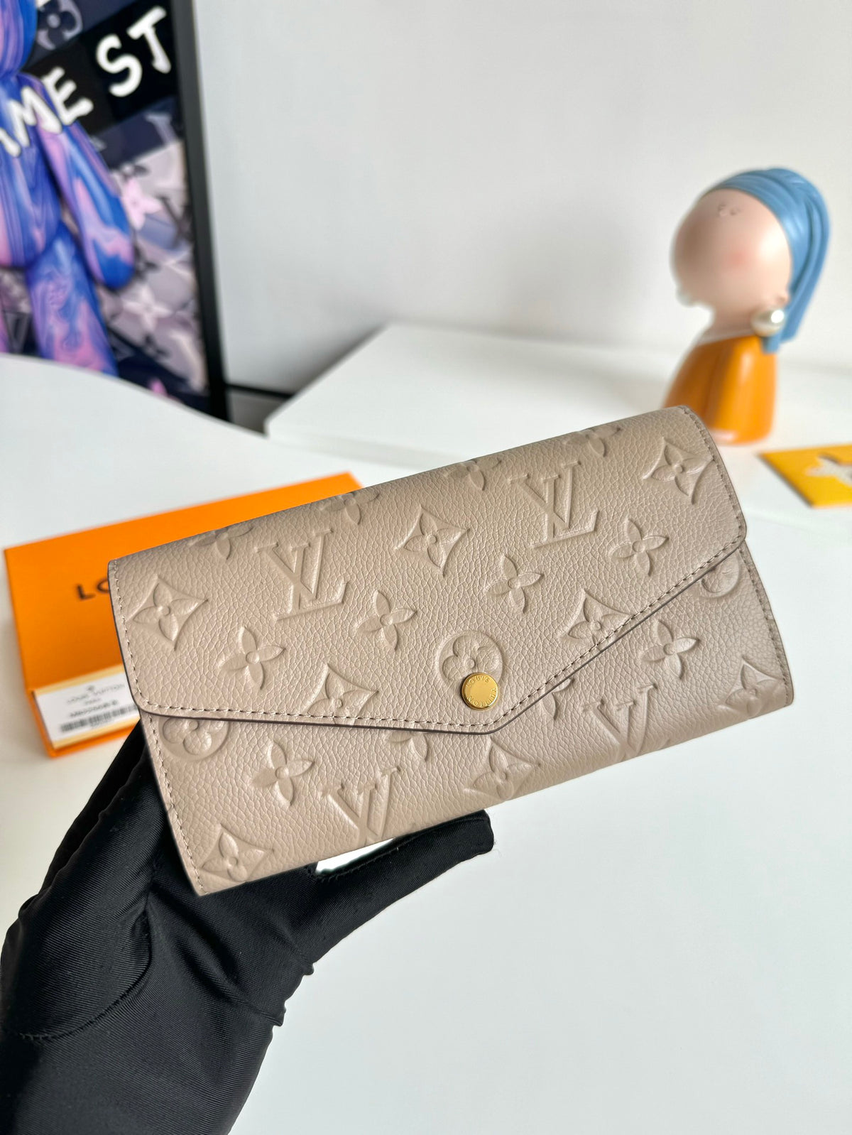 Louis Vuitton Taupe Embossed Leather Envelope Wallet with Snap Button Closure