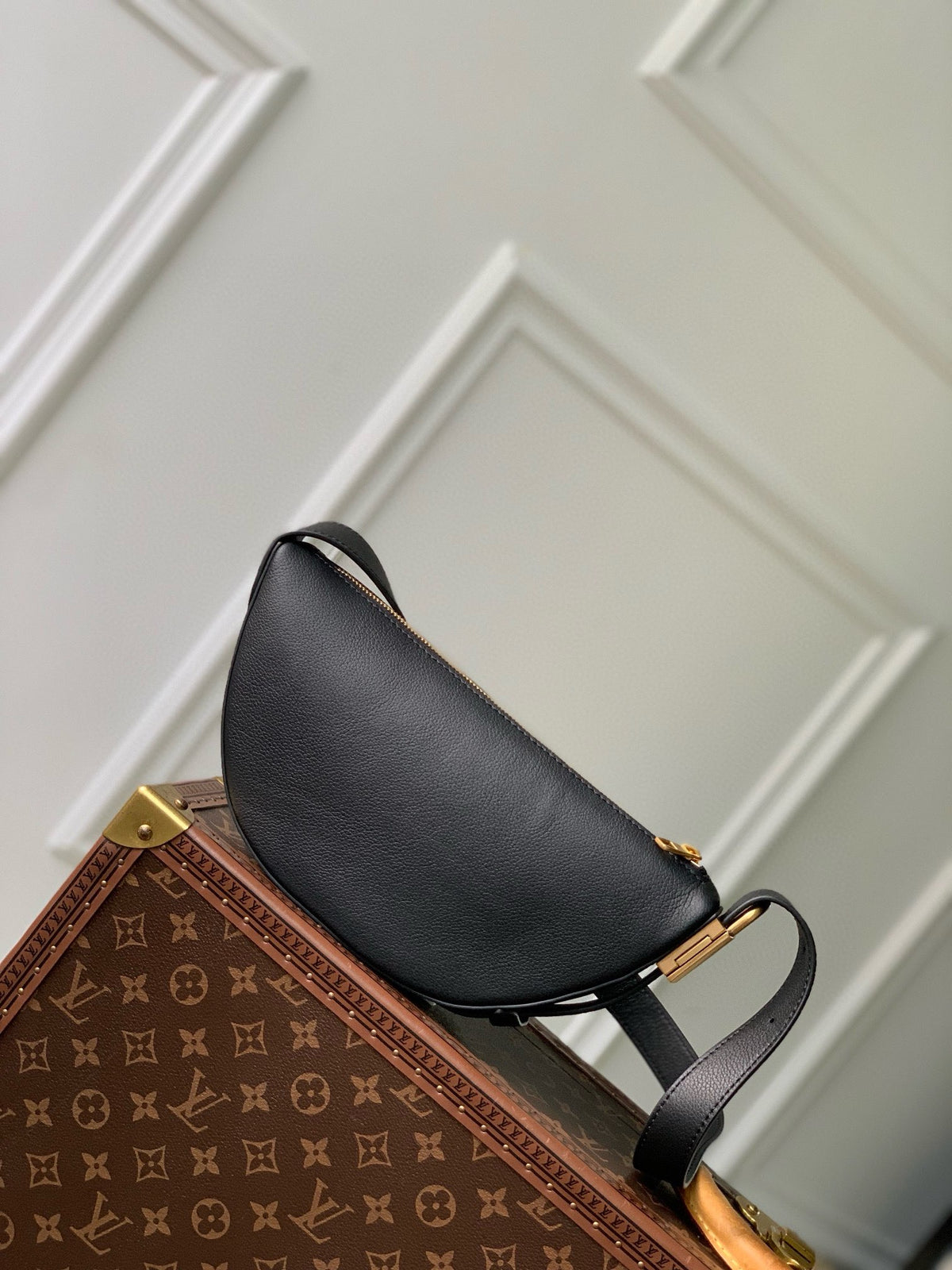 Louis Vuitton Black Leather Belt Bag with Gold Hardware