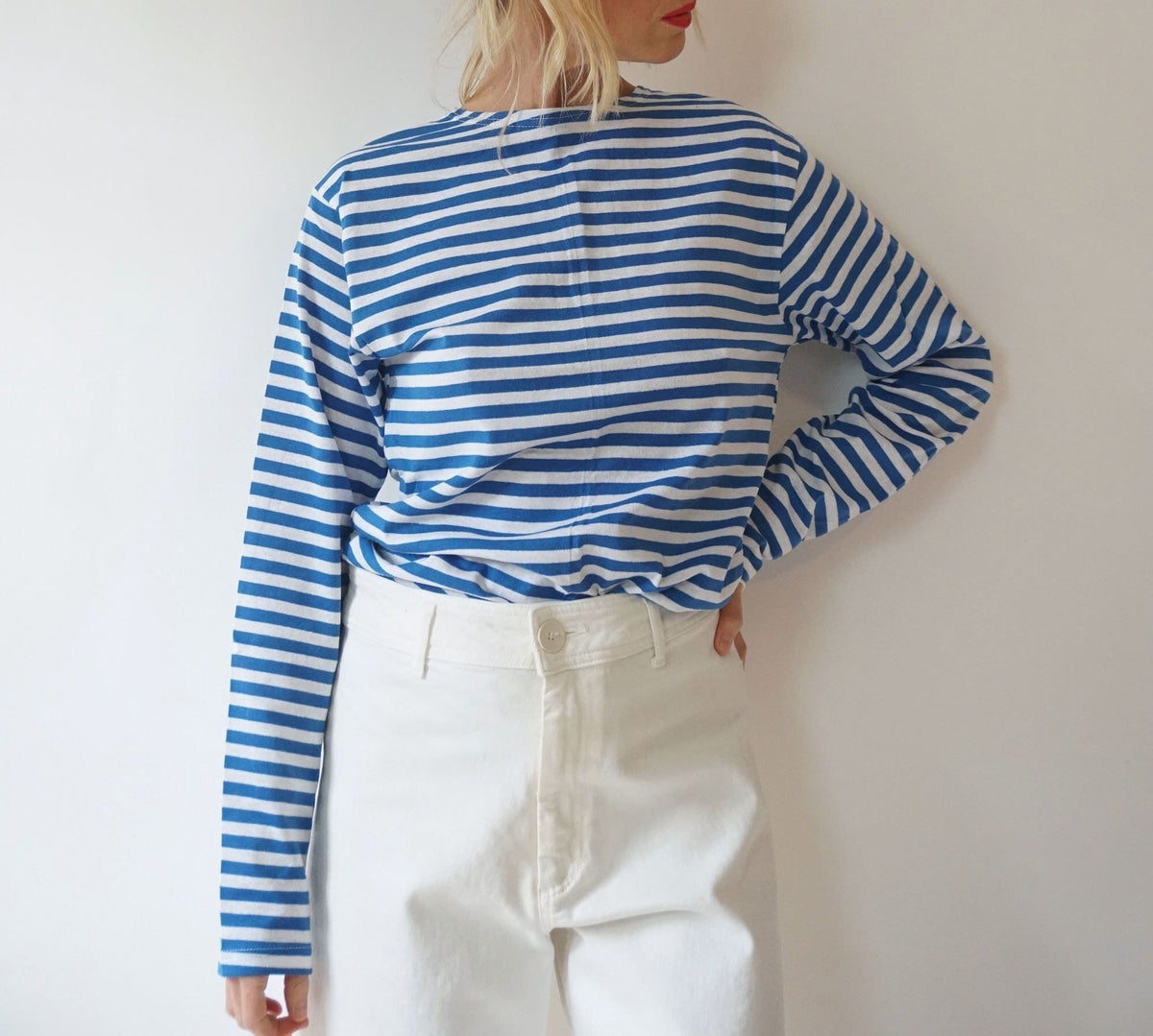 Vintage French Breton Striped Cotton Top | Blue White Long Sleeve Layering Sailor Marinière Shirt