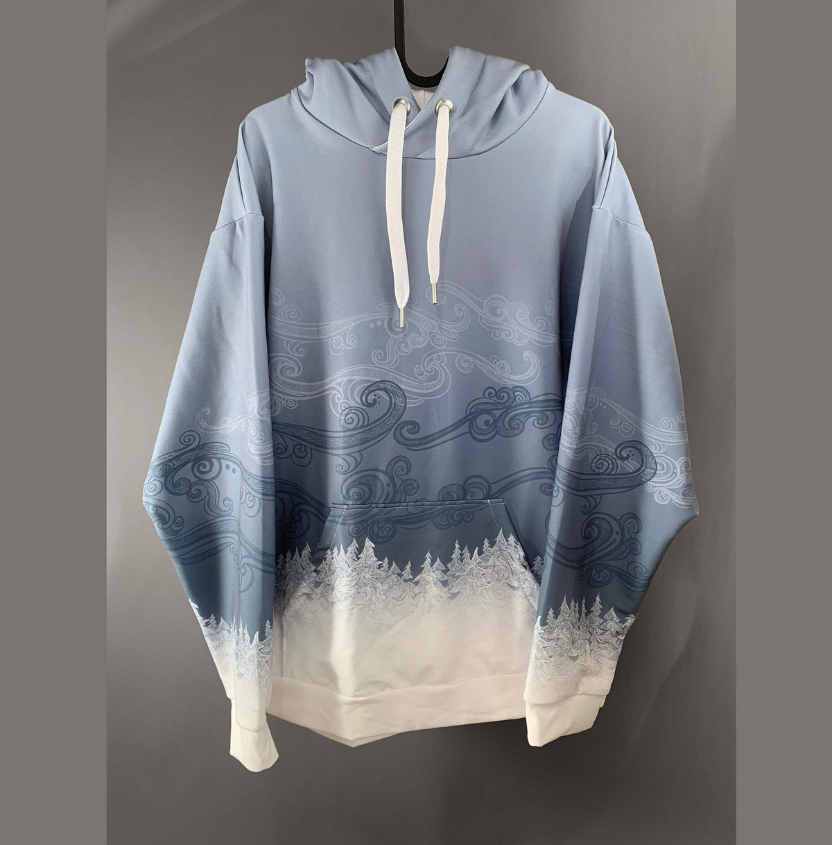 Unisex Forest Mist Pullover Hoodie - Japanese Style Nature hoodie - Original Art hoodie - Trees and clouds jacket - Blue and White Hoodie