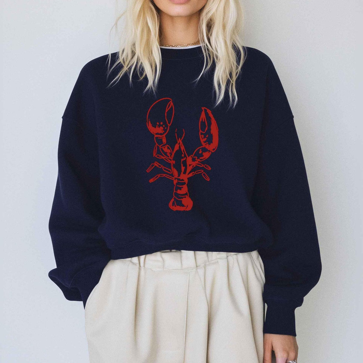 coastal lobster sweatshirt, red maine lobster sweater, fisherman aesthetic gift, retro vintage lobster, marine life nature lover sweatshirt