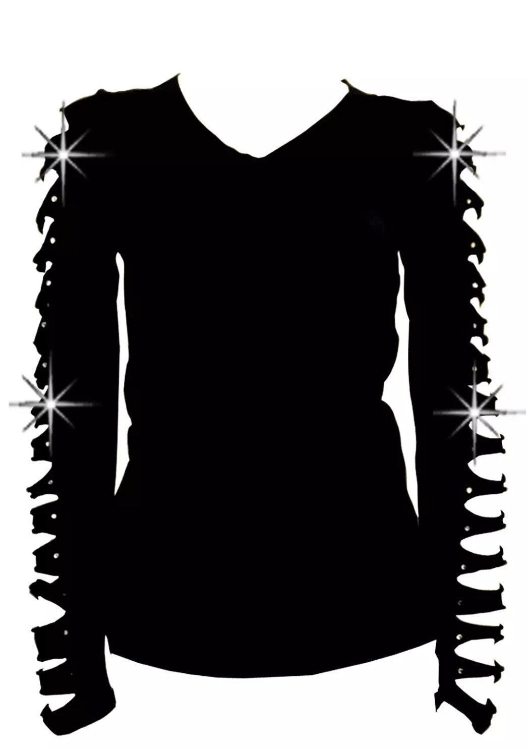 Rhinestone Ripped Cut Out Long Sleeves V-Neck Cotton Blended T-Shirt