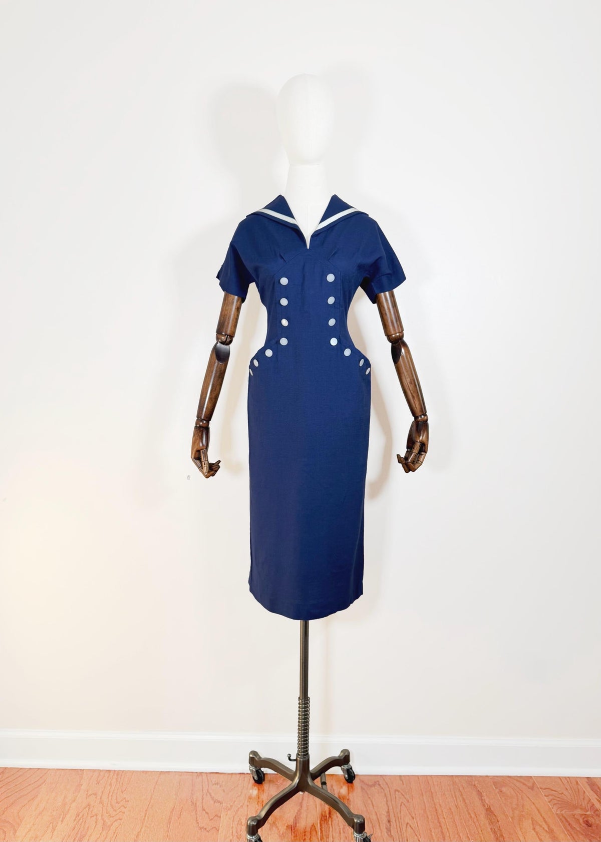 SMALL Nautical Navy Blue Dress Late 1950s / 1960s Navy Blue Dress Fifties 50s Sixties 60s Sailor Inspired Collar