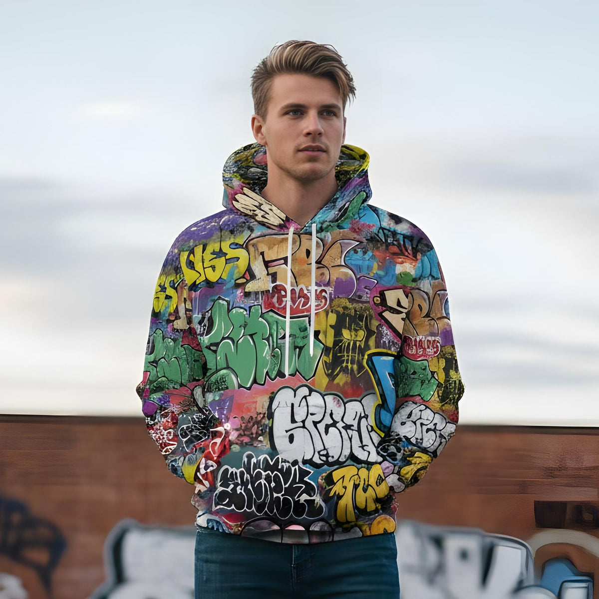 Graffiti Street Art Hoodie All Over Print | Custom Sublimation Pullover | Urban Hip Hop Sweatshirt