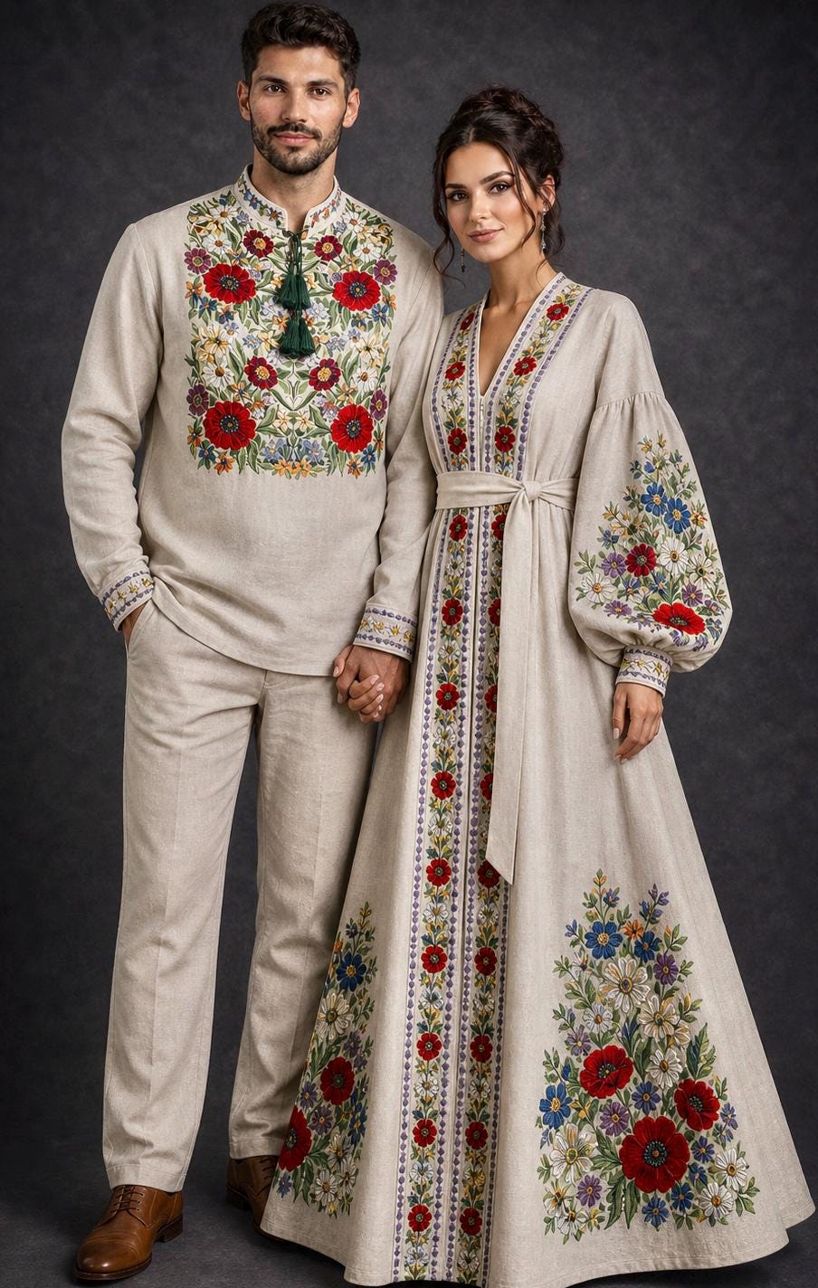 Vyshyvanka woman, Ukrainian linen embroidered dress, men’s shirt, custom embroidery, 2XS - 5XL, choice color