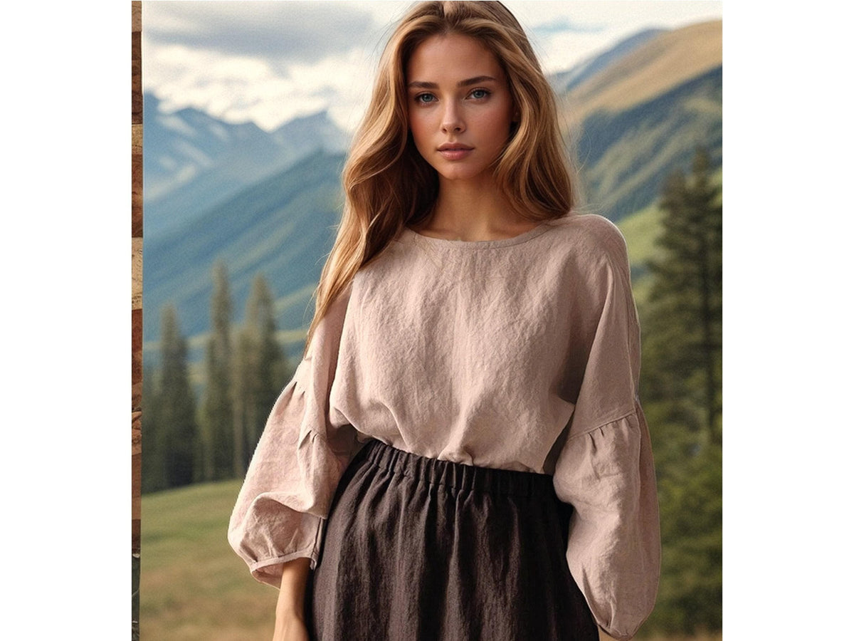 Cotton Renaissance Blouse, Puffy Sleeves, Cottagecore Folk Top