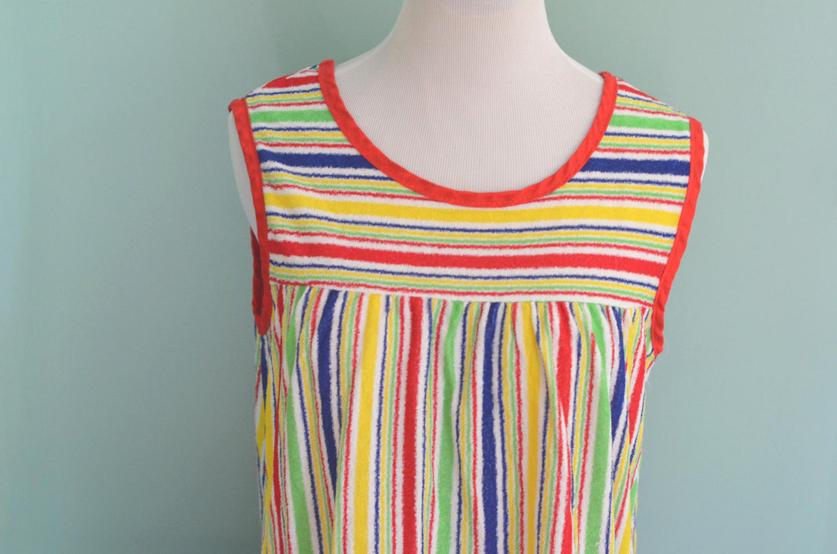 Vintage 80s Striped Tank Top with Pockets Lightweight Sleeveless Top
