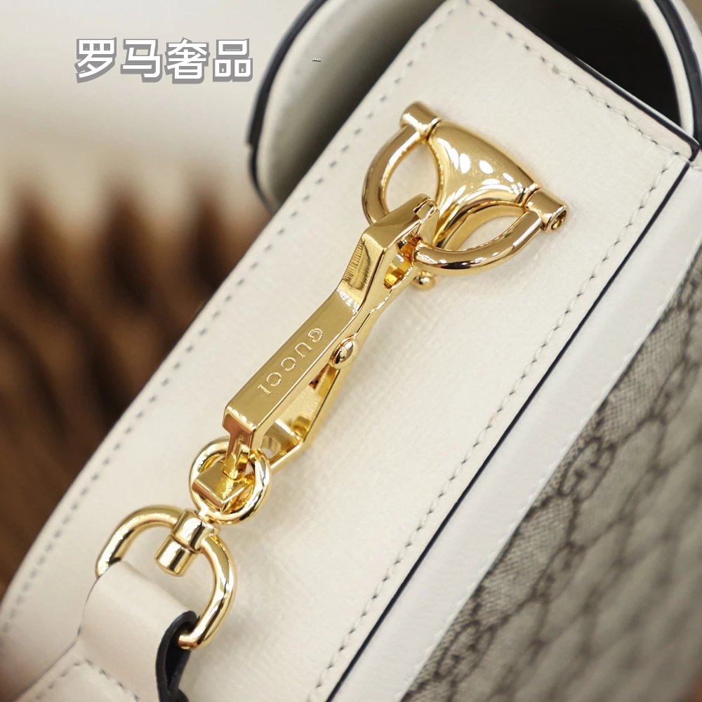 Gucci Vintage Monogram Saddle Crossbody Bag with Gold Horsebit Buckle