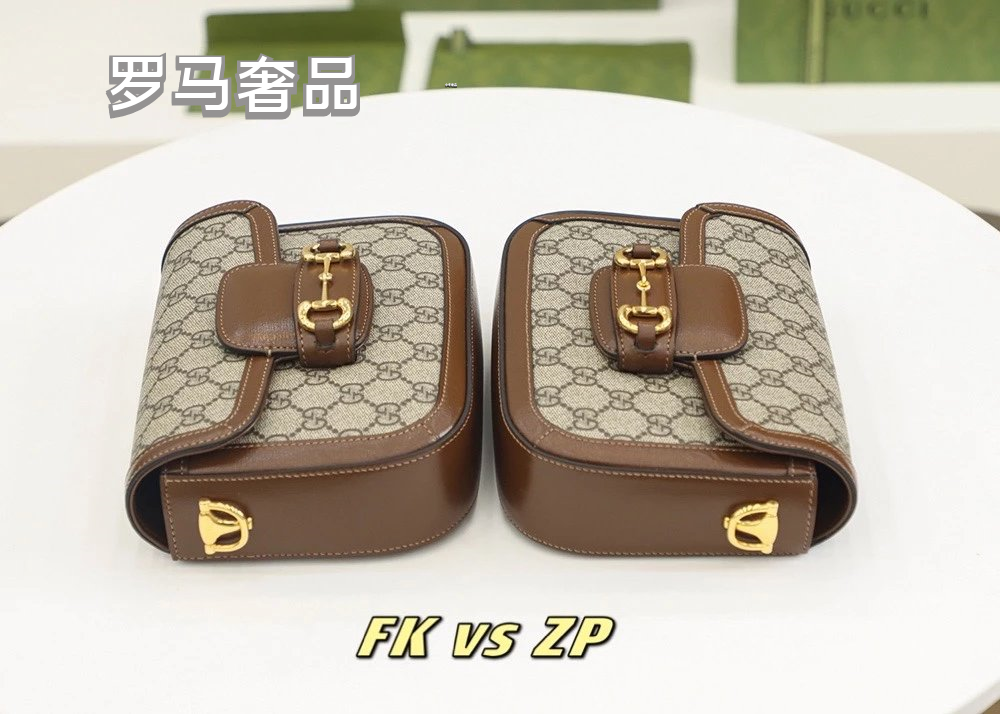 Gucci Vintage Monogram Saddle Crossbody Bag with Gold Horsebit Buckle