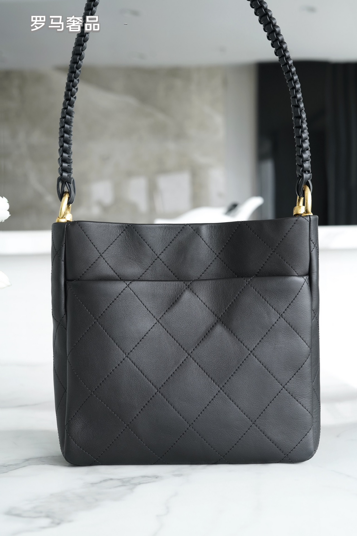Chanel Quilted Caviar Leather Small Bucket Bag with Gold-Tone Hardware - Black