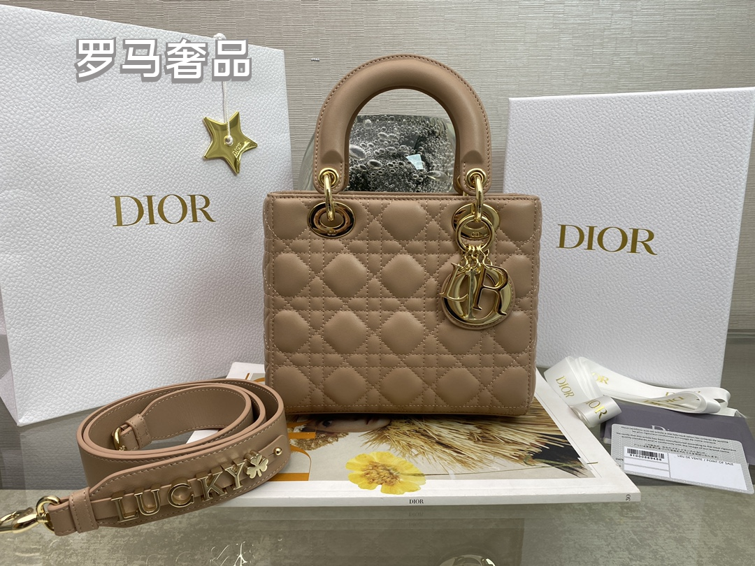 Dior Classic Beige Quilted Leather Top Handle Handbag with Gold Hardware